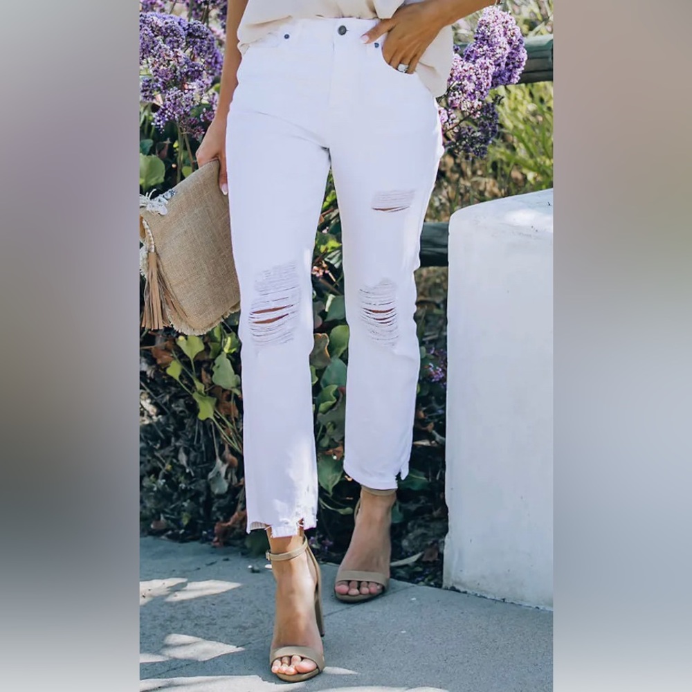 NWT BRENNA HIGH RISE DISTRESSED SLIM STRAIGHT DENIM
